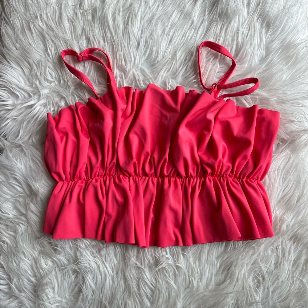 Kortni Jeane Coral Pink Oversized Ruffle Bikini Top Swimsuit